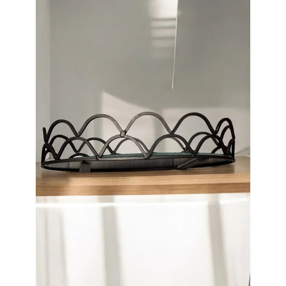 Oval Metal Vanity Mirror Tray With Decorative Wavy Edge Design